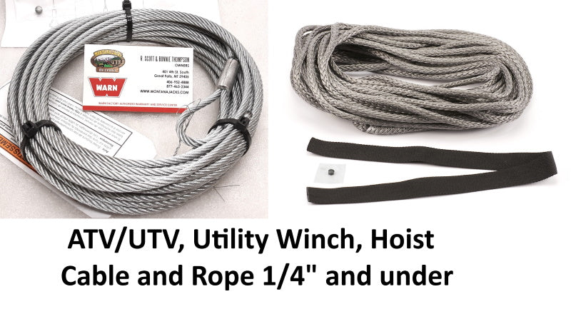 ATV/UTV, Utility Winch and Hoist Cable and Rope 1/4 and under