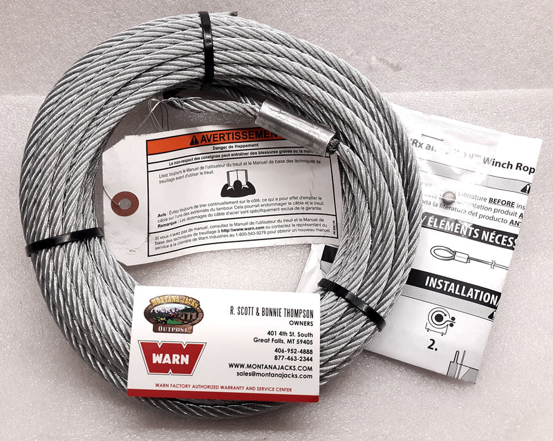 WARN 100973 Winch Wire Rope for VRX 45, AXON 45, 55, 1/4" x 50'