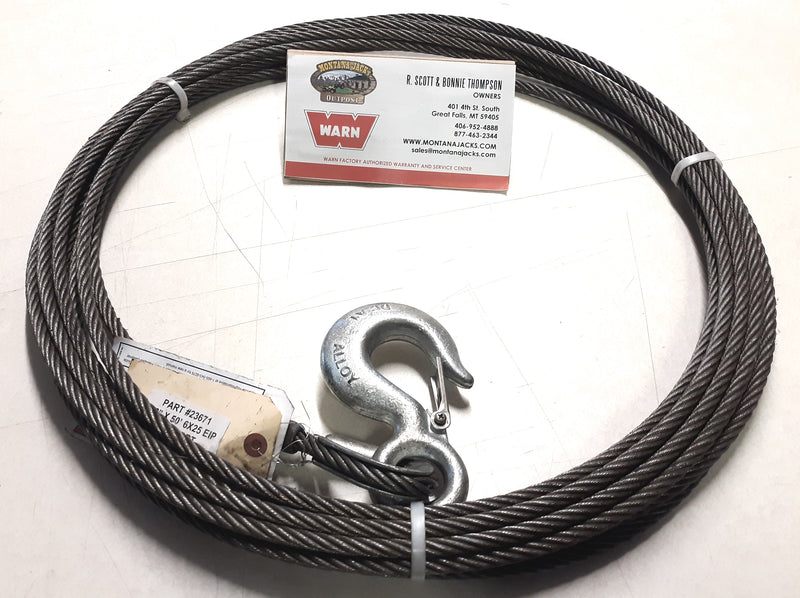 WARN 23671 Winch/Hoist Cable 3/8" x 50', w/hook