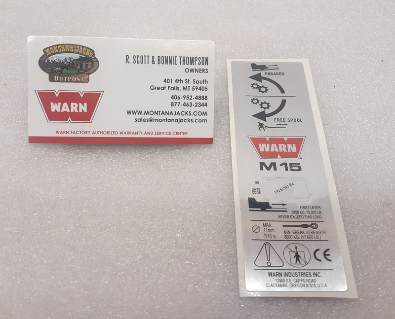 WARN 61941 M15 Nameplate Decal