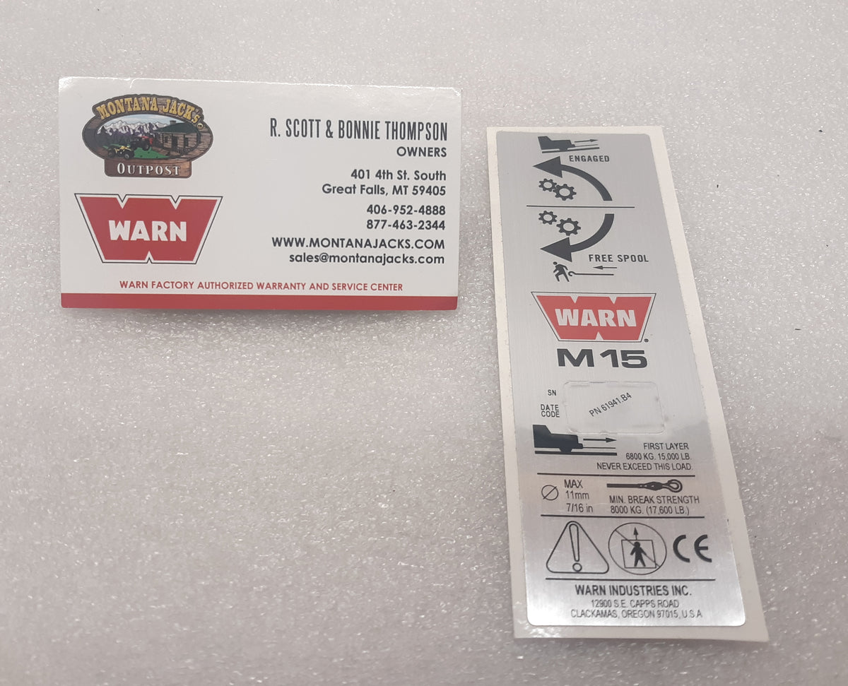 WARN 61941 M15 Nameplate Decal — Montana Jacks Outpost