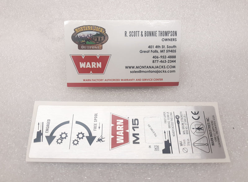WARN 61941 M15 Nameplate Decal