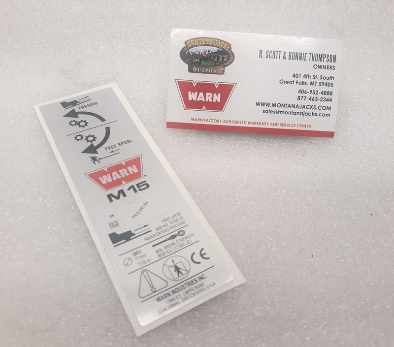 WARN 61941 M15 Nameplate Decal