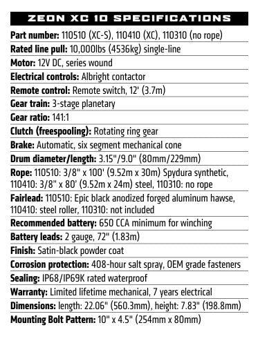 WARN 110310 ZEON XC 10 Winch NO ROPE/CABLE