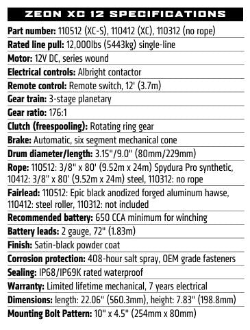 WARN 110412 ZEON XC 12 w/ Steel Cable