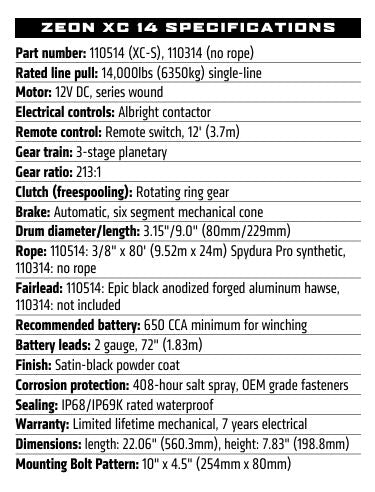 WARN 110314 ZEON XC 14 Winch NO ROPE/CABLE