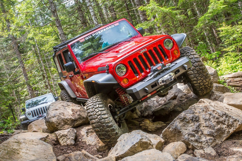 WARN 101450 Elite Stubby Front Bumper w/Grille Guard Tube for Jeep JK