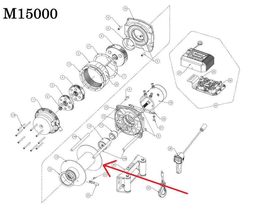 WARN 15466 Winch Drum Assy, for 16.5ti, M10000, M12000, M15000