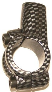 Mirror bracket for 7/8" bars, carbon fiber appearance.