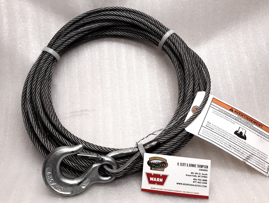 WARN 24891 Winch/Hoist Wire Rope with hook, 1/4" x 50 ft