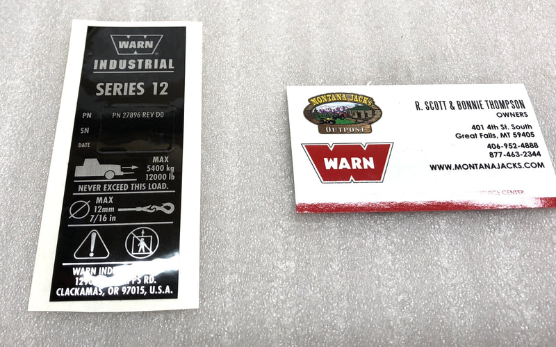 WARN 27896 Nameplate Decal for Series 12 Industrial Winch