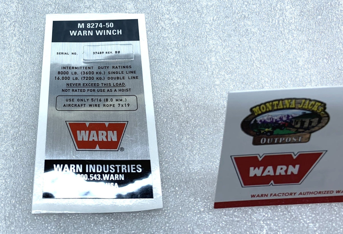 Warn 37489 Name Plate Label Decal for 8274-50 Truck/SUV Winch — Montana  Jacks Outpost