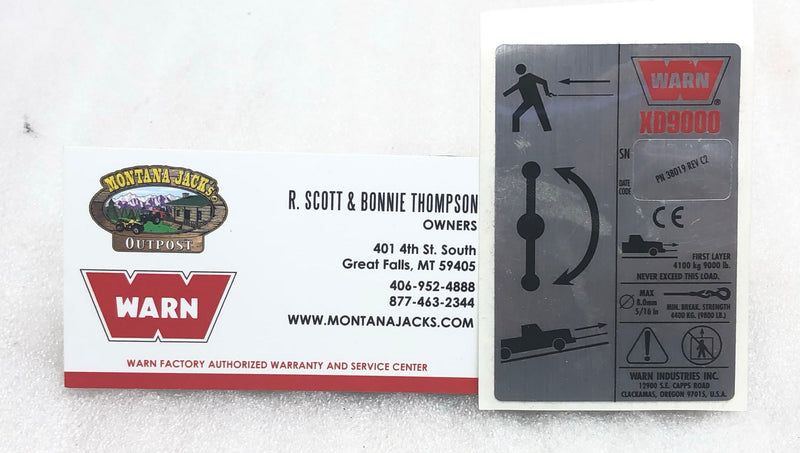 WARN 38019 Nameplate for XD9000