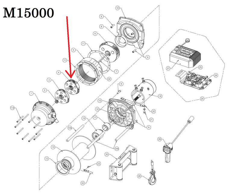WARN 98771 (61738) Winch/Hoist Carrier Assembly, Stage 2, M15000, 16.5ti, DC2500, DC4000