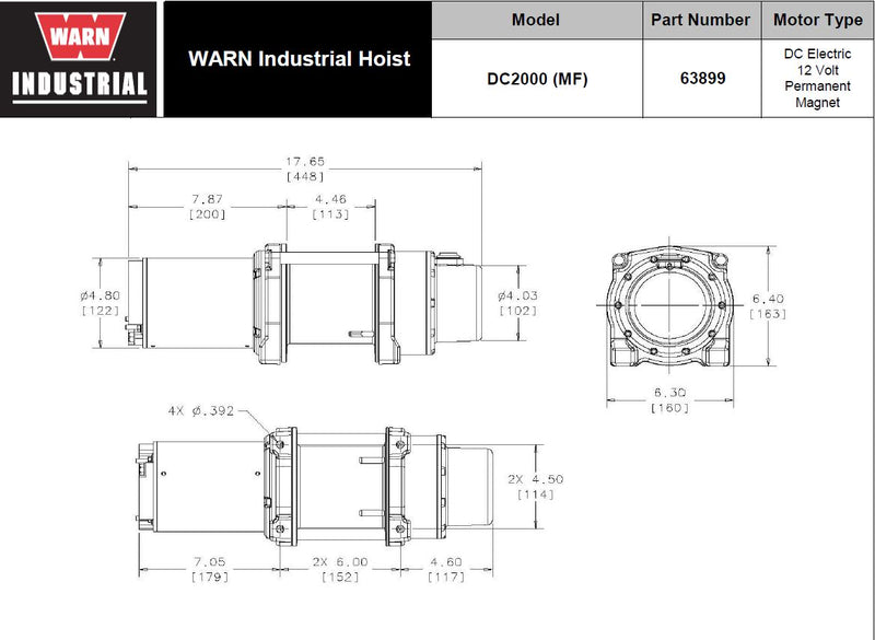 WARN 63899 Industrial Hoist DC2000 Mid-Frame, FREE SHIPPING