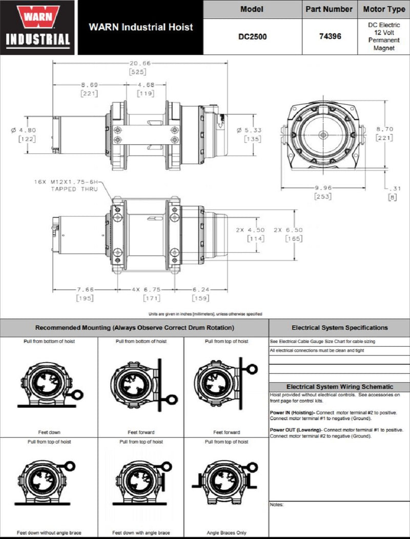 WARN 74396 Dimensions