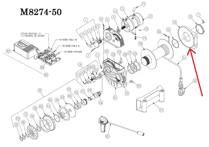WARN 7532 Winch Drum End Support, off side, for M8274-50