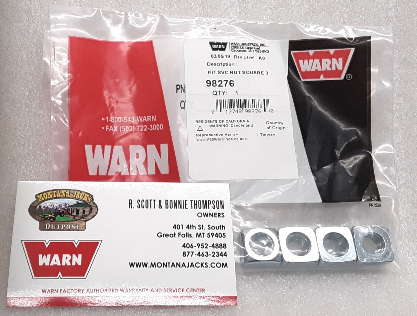 WARN 98276 Square Nut (4 Pack) 3/8-16, for most WARN Mid-Frame