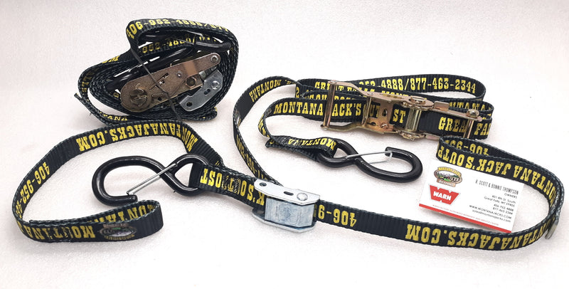 MONTANA JACK&#39;S TD1BL Cam Buckle Ratchet Tie Down Strap, PAIR- 1&quot; BLACK